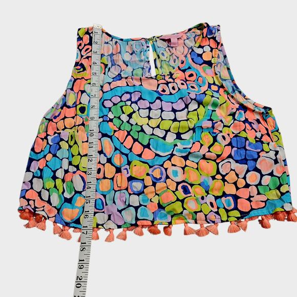Women's Lilly Pulitzer Brinley Neon Crop Tank Top Gypsy Jungle Tassels 8 - Picture 12 of 13